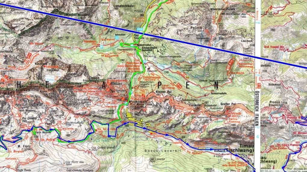 Ein Detail der Tourplanung mit der Topografischen karte