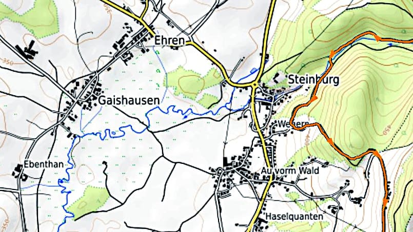 Kartenausschnitt der Fahrempfehlung - Baierweg
